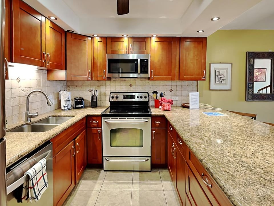 Kitchen or kitchenette, microwave, oven, stove, kitchen