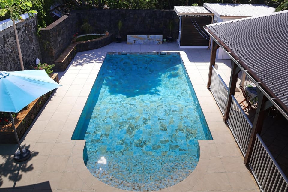 Patio, Bird's eye view, Pool view, Swimming pool