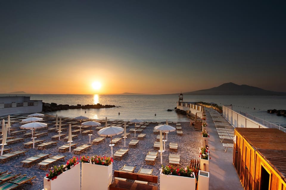 Beach, Sea view, Sunset, sunbed