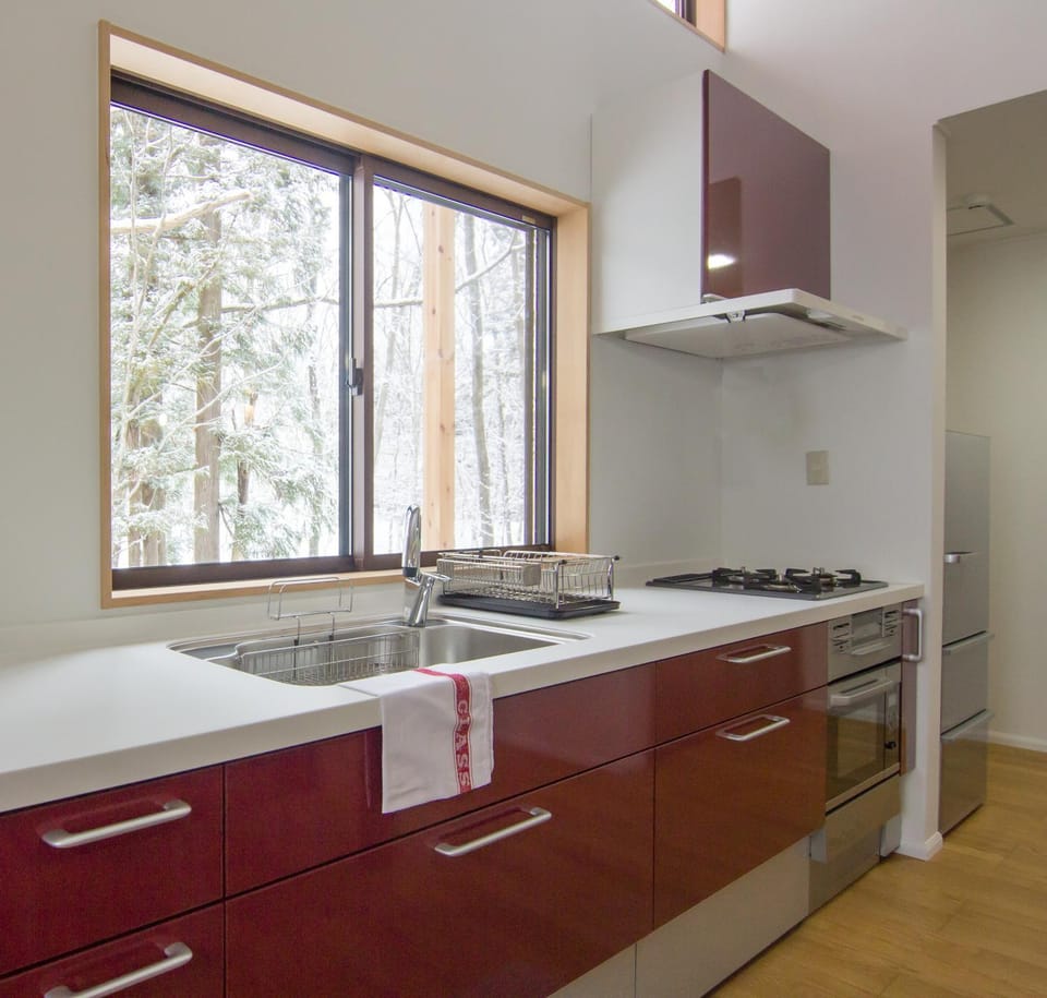 Kitchen or kitchenette, stove