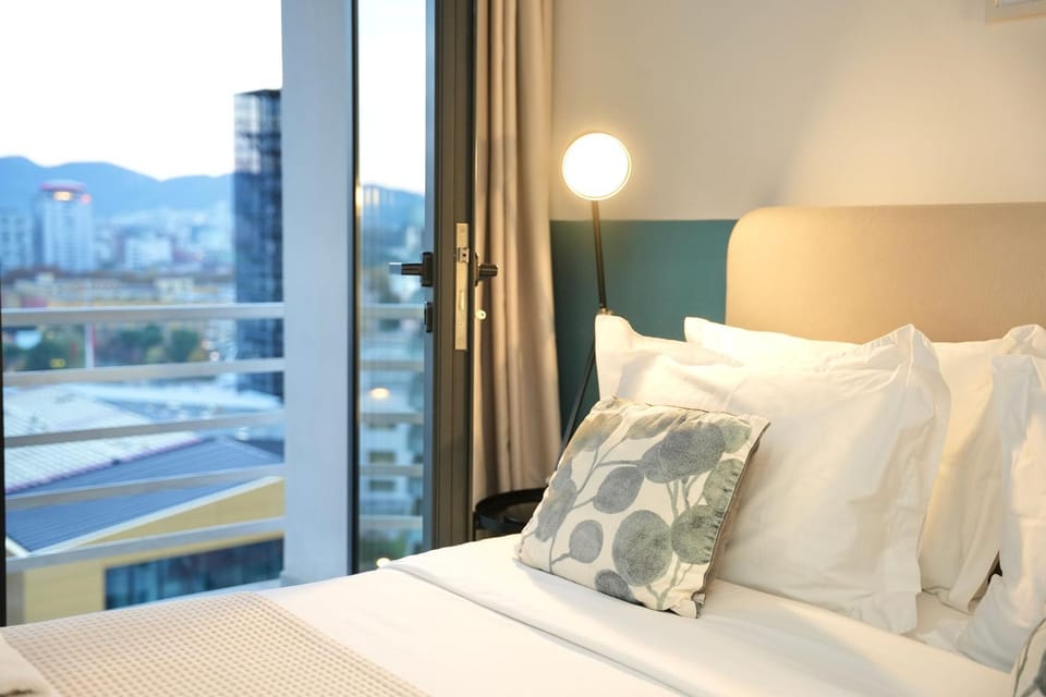 Bed, Bedroom, City view