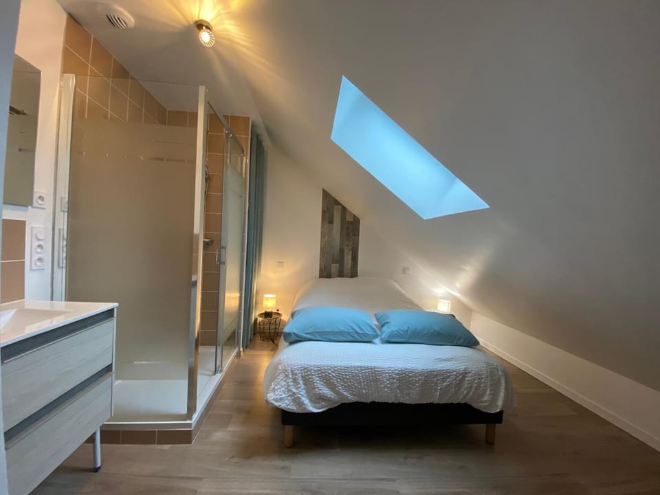 Shower, Bed, Photo of the whole room, Bedroom