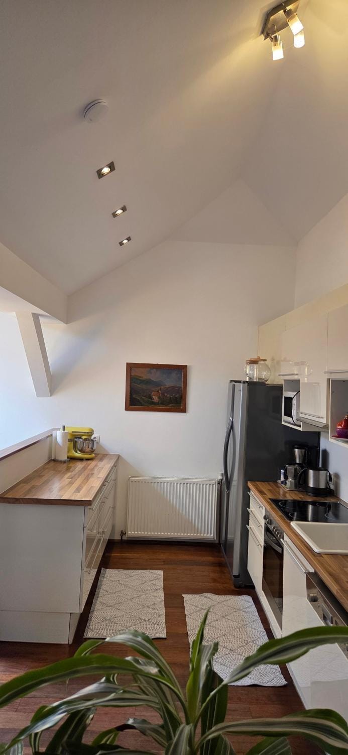 Kitchen or kitchenette, oven, stove, toaster
