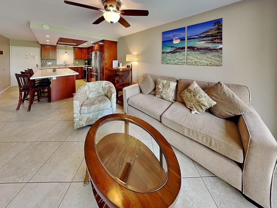 Kitchen or kitchenette, Living room, Seating area, furniture, kitchen, air conditioner