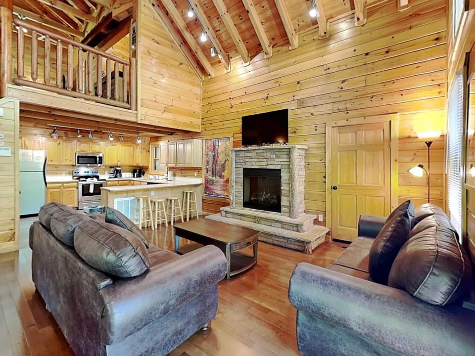 TV and multimedia, Kitchen or kitchenette, Living room, Seating area, fireplace, furniture