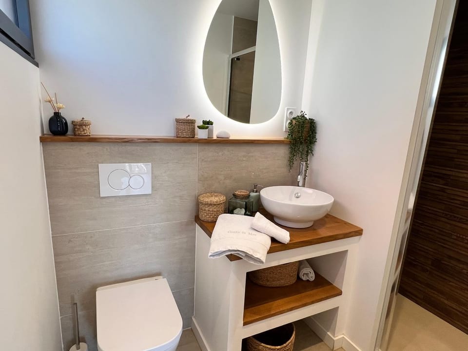 Toilet, Bathroom, hair dryier, towels