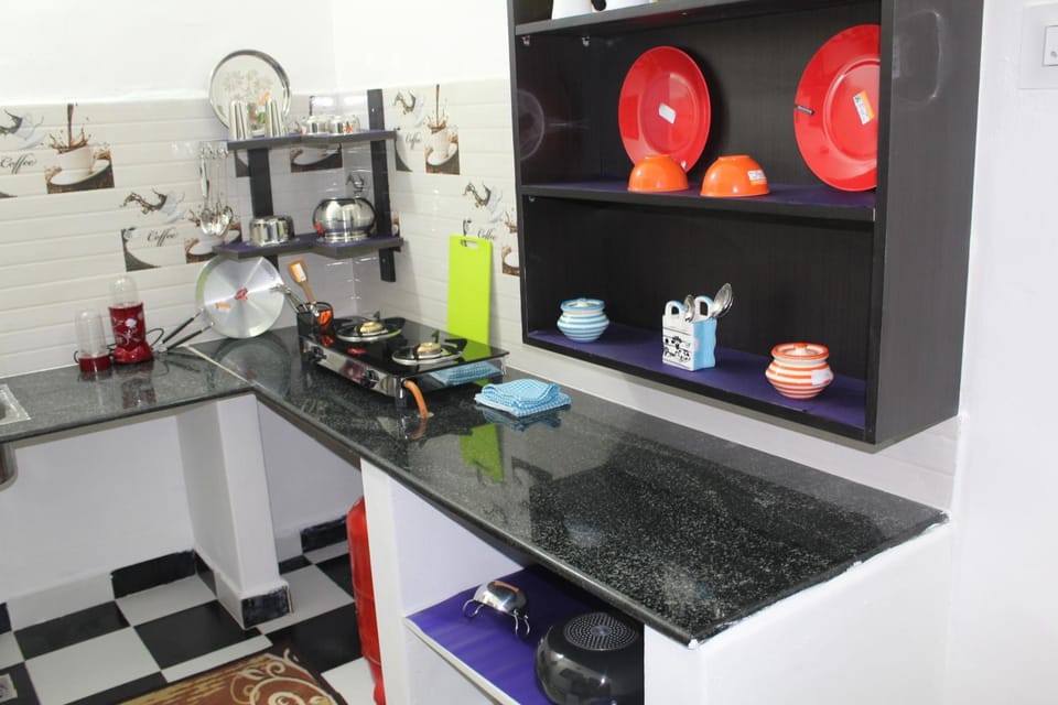 Kitchen or kitchenette, stove
