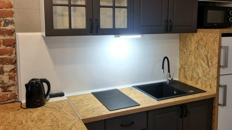 Kitchen or kitchenette, stove