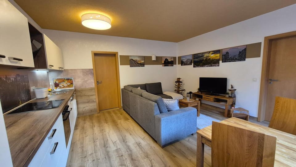 Living room, kitchen