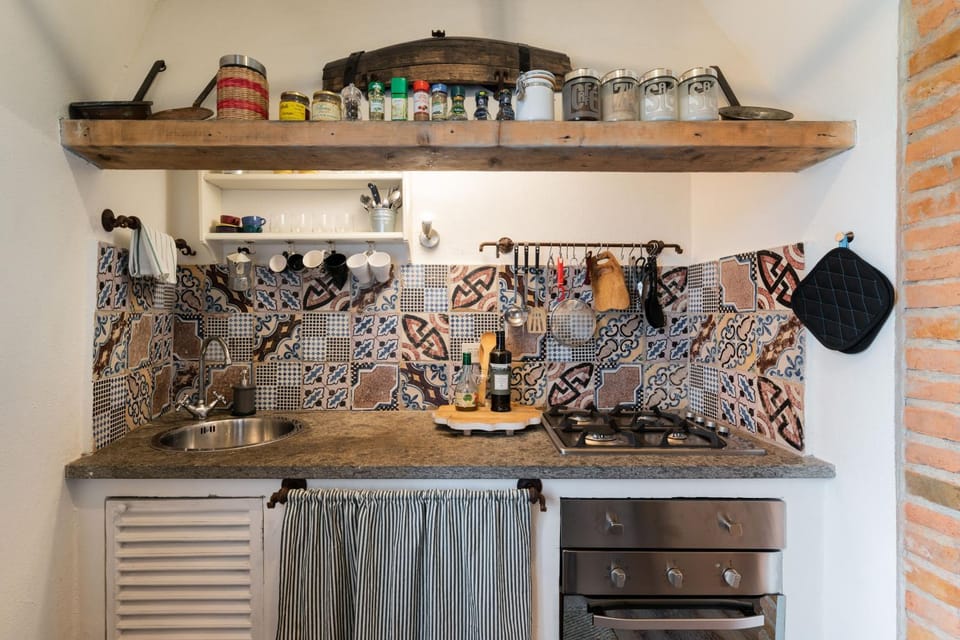 Kitchen or kitchenette, stove