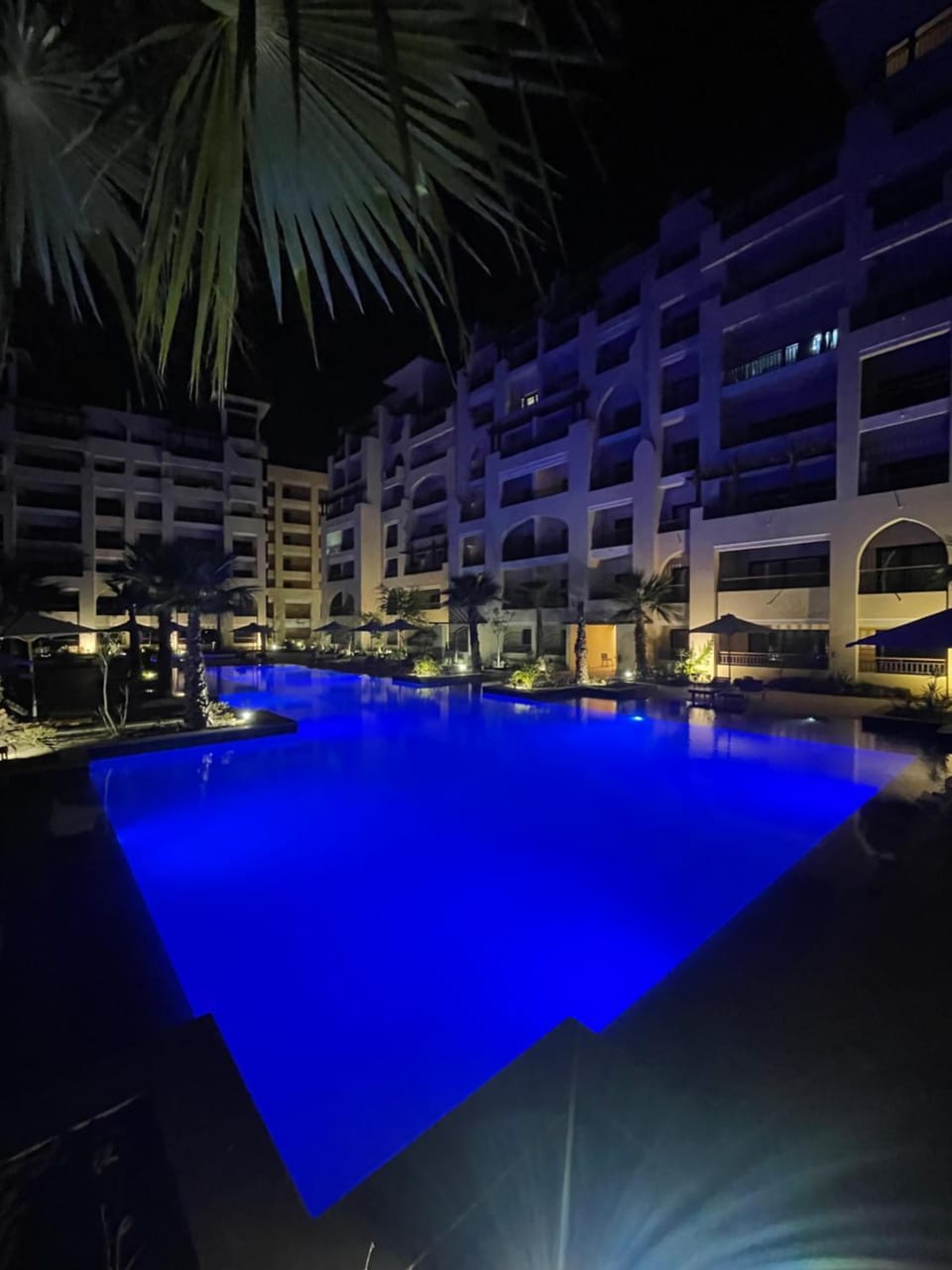 Property building, Night, Swimming pool