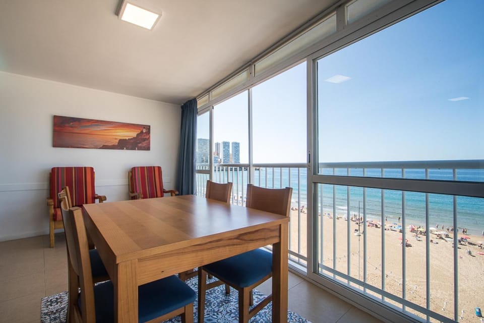 Day, View (from property/room), Balcony/Terrace, Living room, Seating area, Beach, Sea view