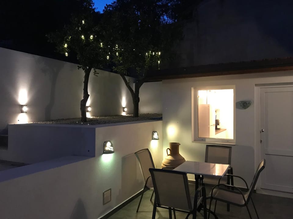 Patio, Night, Garden, Dining area