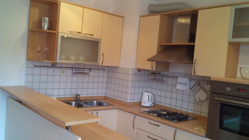 Kitchen or kitchenette, stove