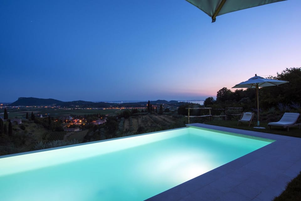 Pool view, Swimming pool, Sunset, sunbed