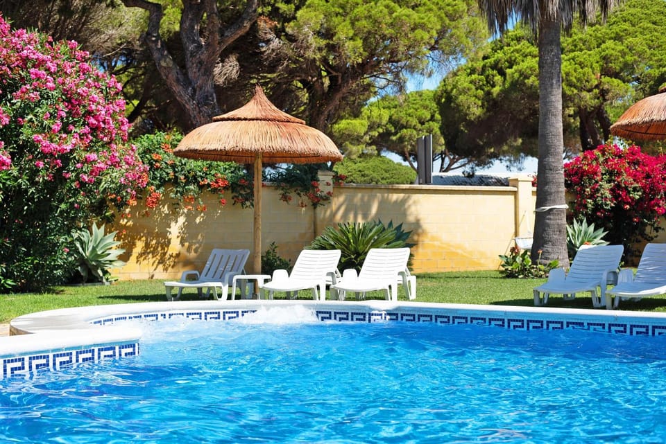 Property building, Living room, Swimming pool
