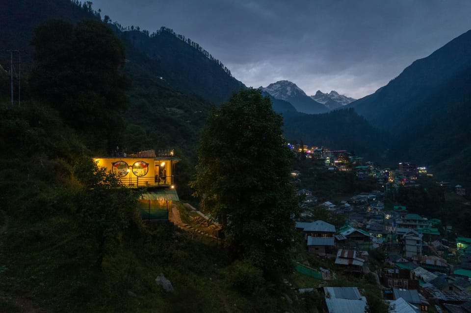 Property building, Night, Natural landscape, Bird's eye view, Mountain view
