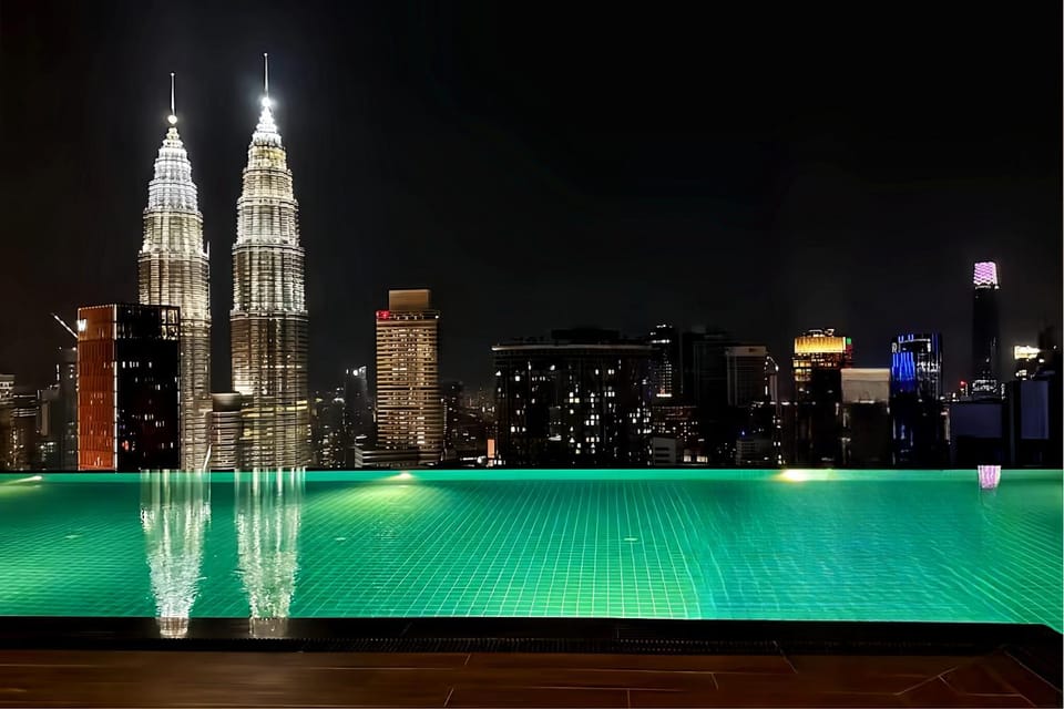 Night, Pool view, Swimming pool, Swimming pool