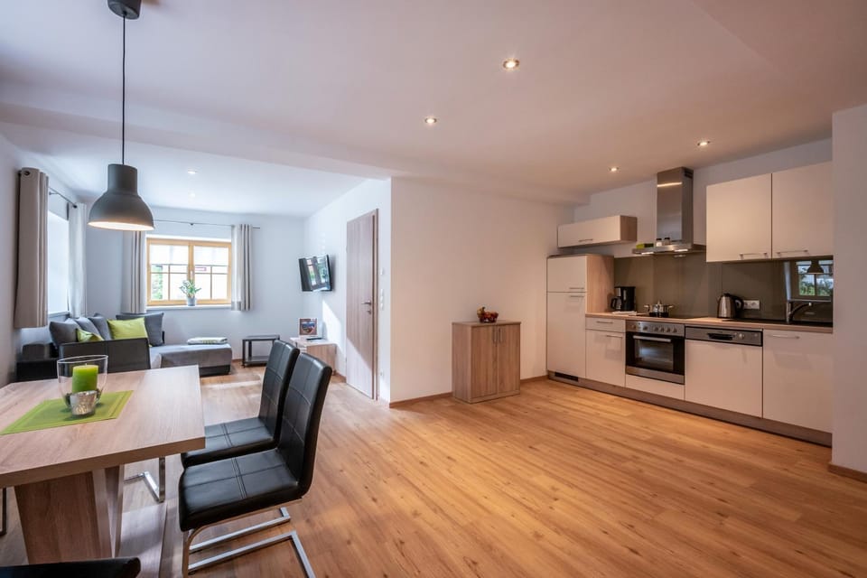 Kitchen or kitchenette, Living room, Seating area, Dining area