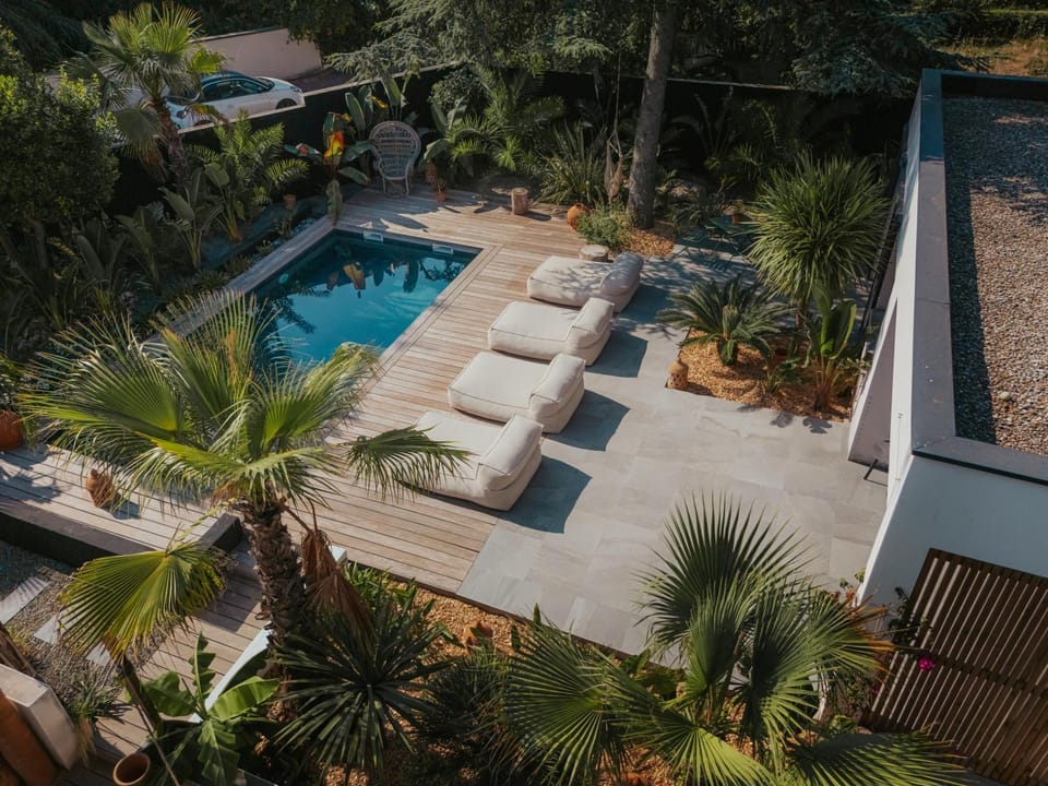 Patio, Garden, Pool view, sunbed