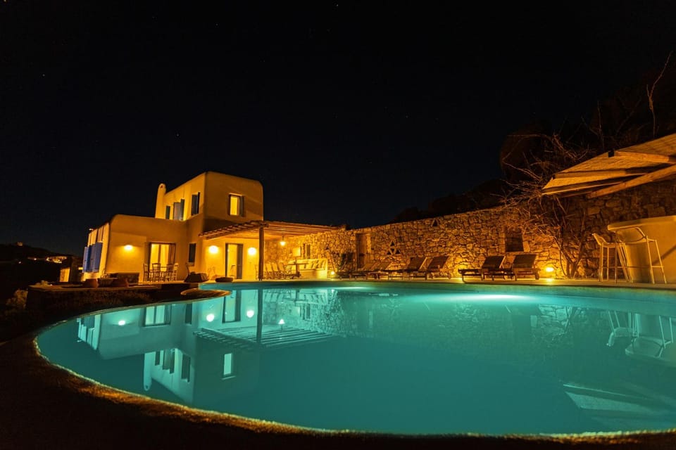 Property building, Night, Pool view, Swimming pool