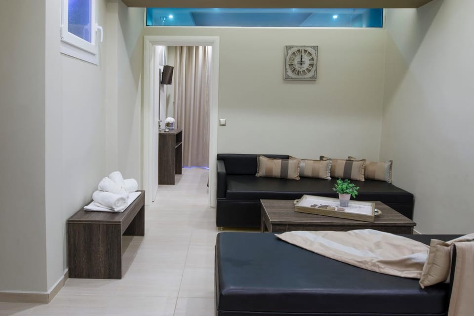 Bed, Living room, Seating area