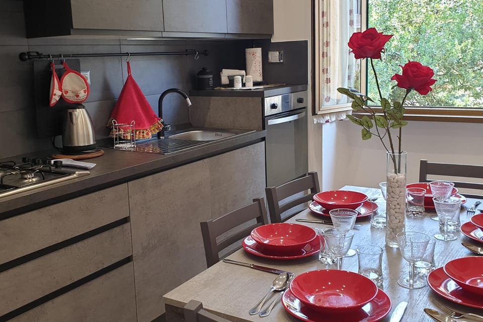 Kitchen or kitchenette, stove