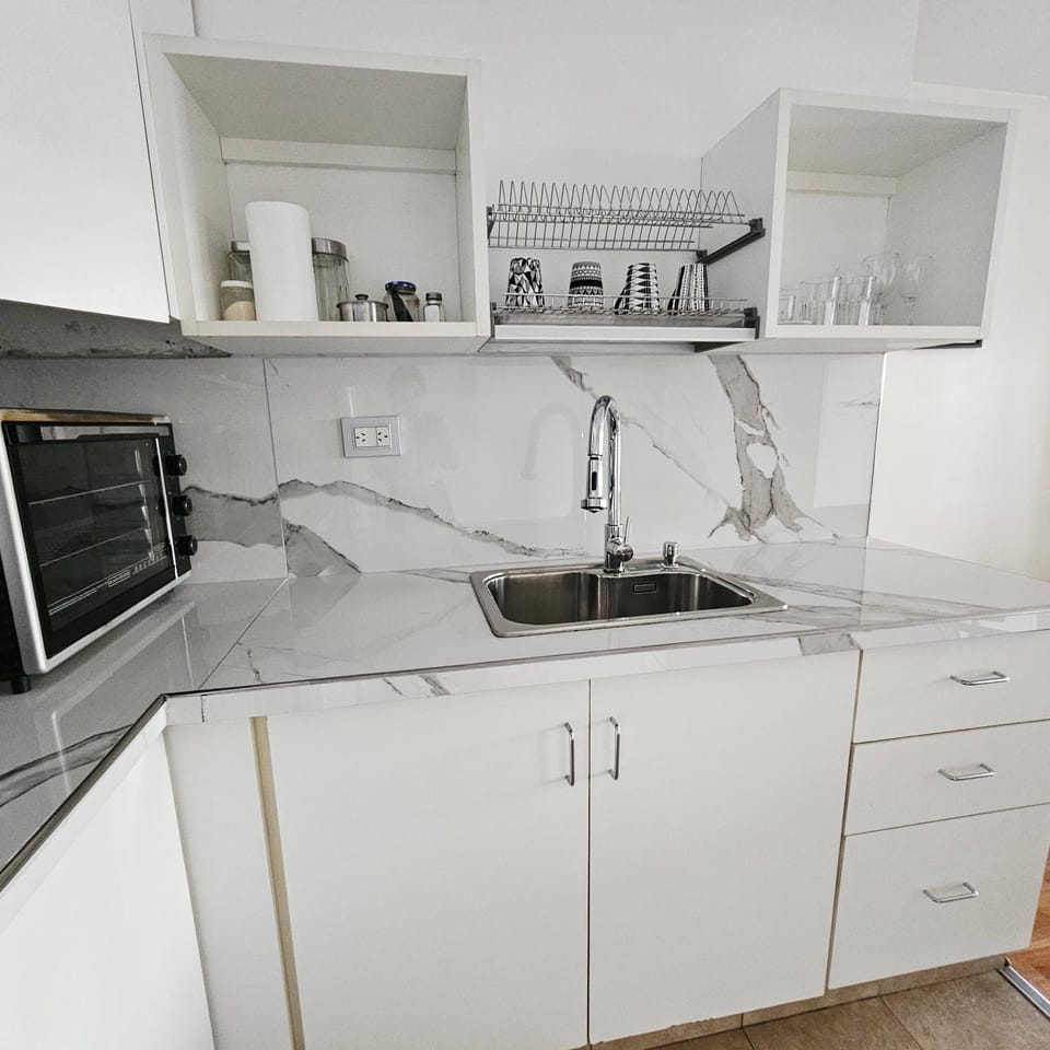 Kitchen or kitchenette, stove