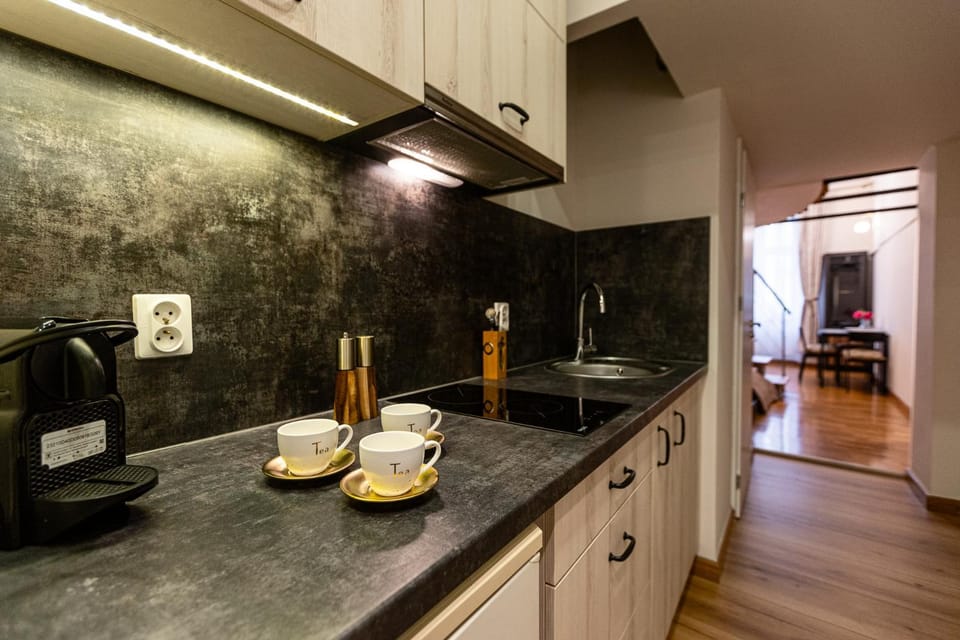 Coffee/tea facilities, Kitchen or kitchenette, stove
