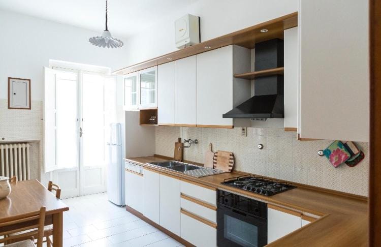 Kitchen or kitchenette, stove