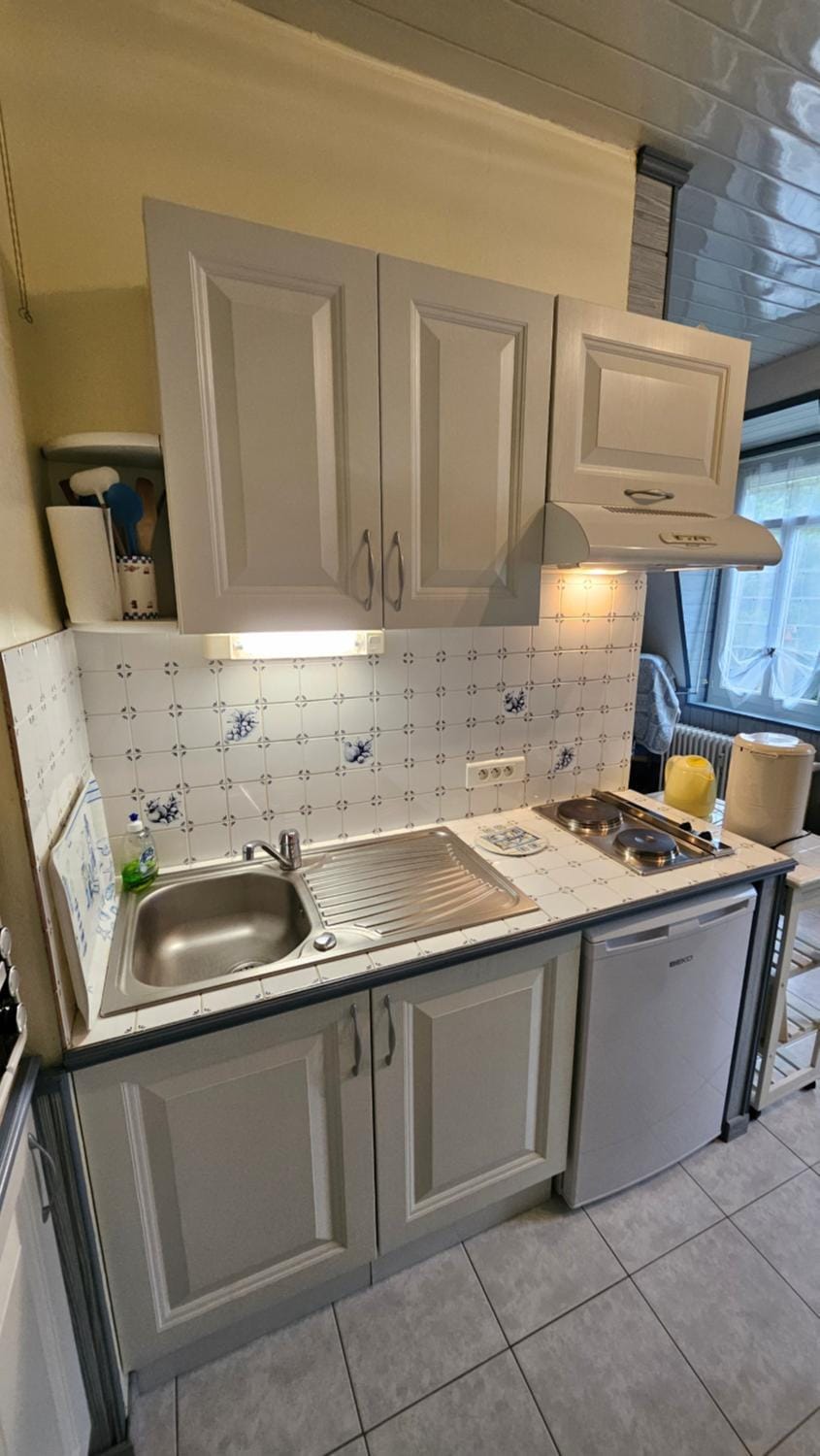 Kitchen or kitchenette, stove