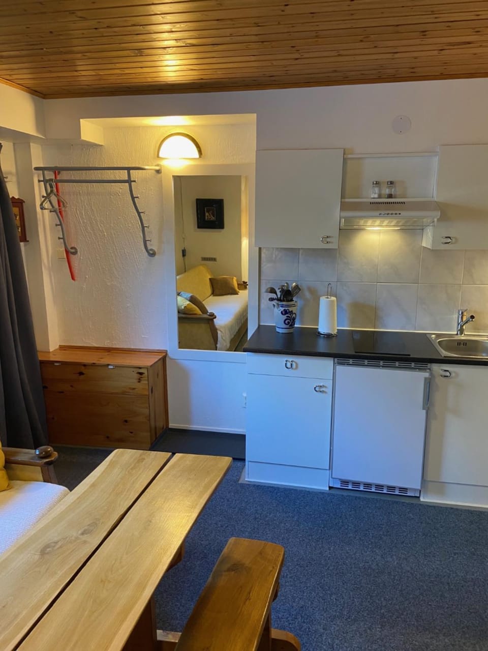 Kitchen or kitchenette, stove