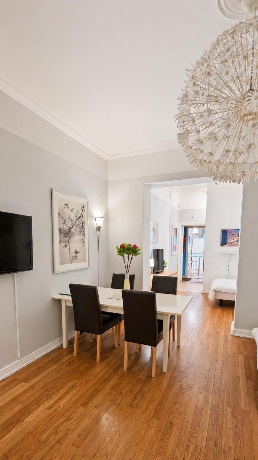 Property building, Living room, Dining area