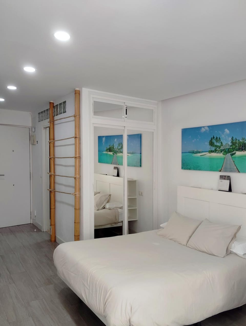 Bed, wardrobe