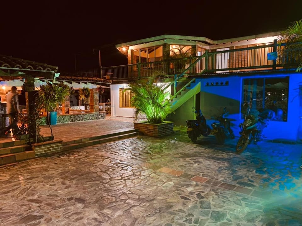 Property building, Patio, Night, Swimming pool