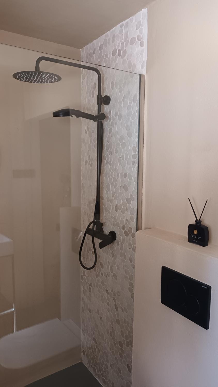 Shower, Bathroom, Sea view, hair dryier, towels
