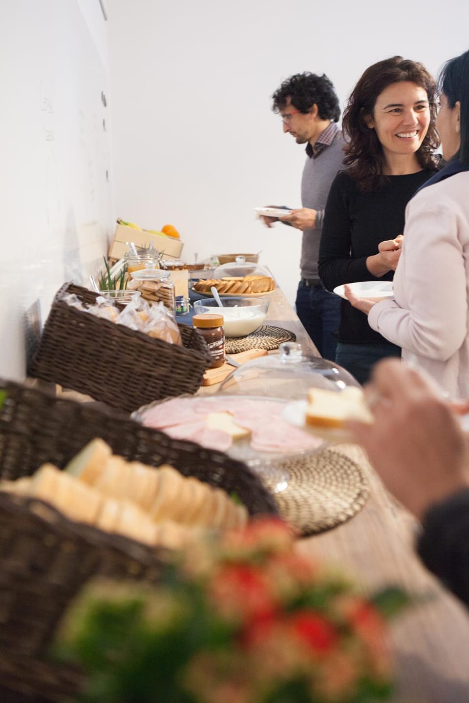 Food and drinks, Communal kitchen, Buffet breakfast, group of guests