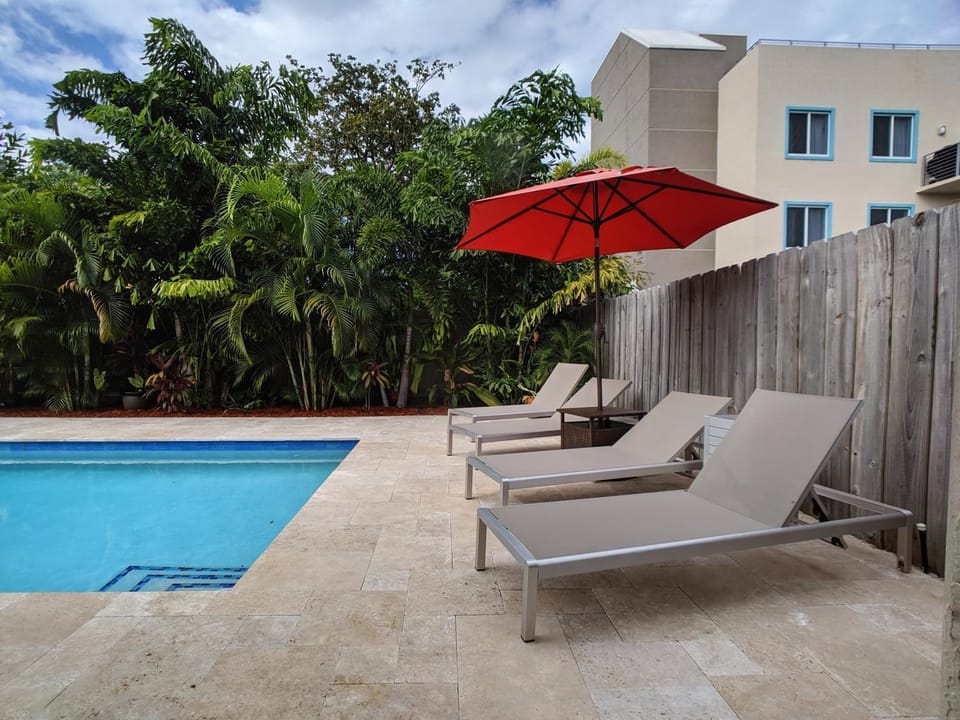 Patio, Pool view, sunbed