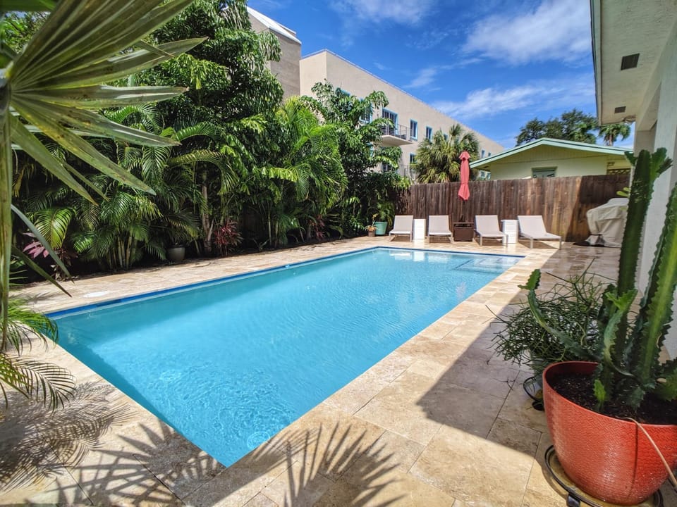 Patio, Natural landscape, Garden, Pool view, Swimming pool