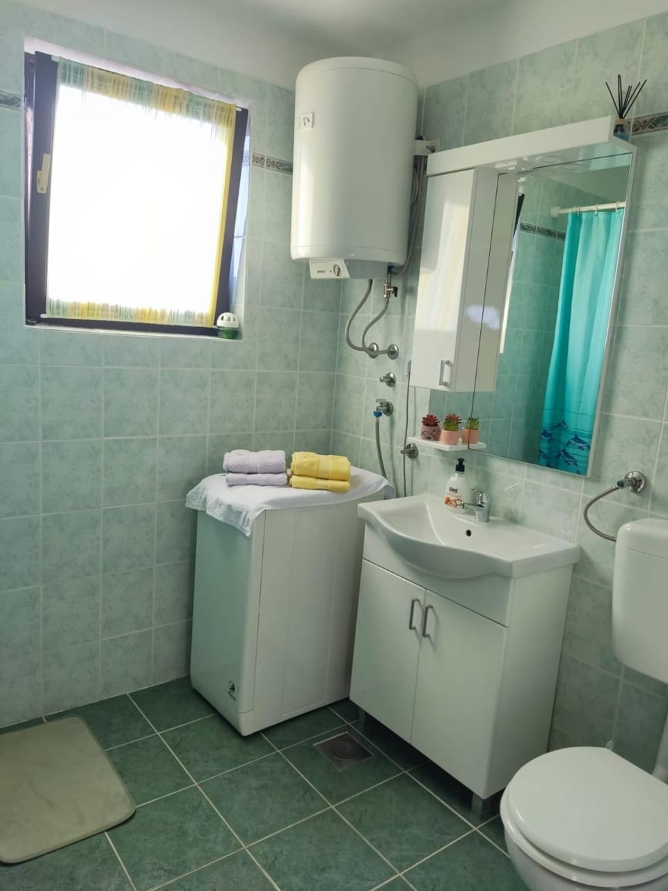 Toilet, Bathroom, towels, washing machine