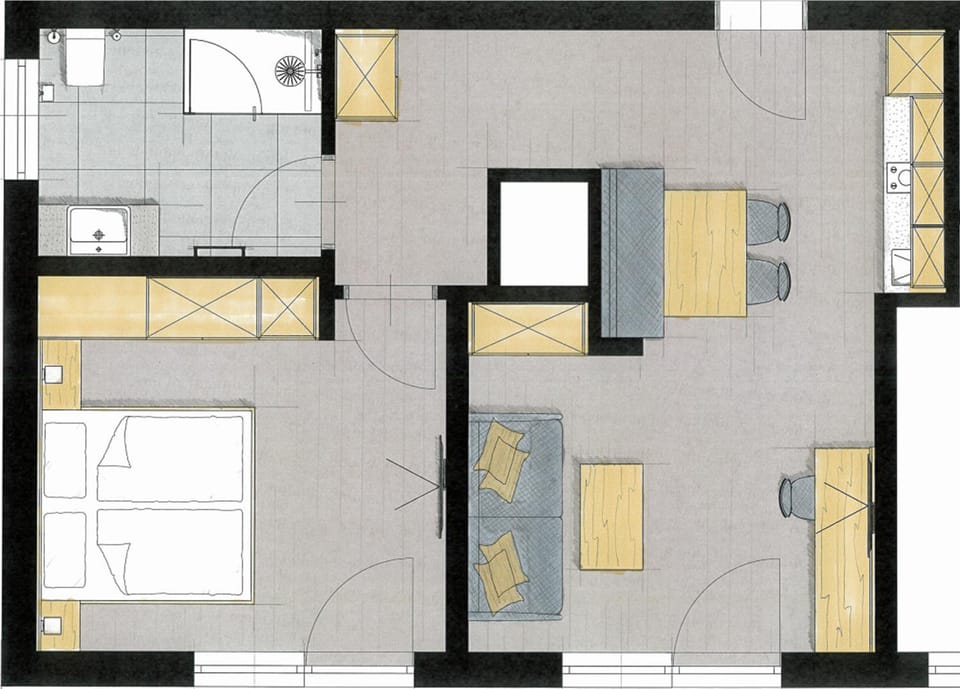 Bathroom, Balcony/Terrace, Kitchen or kitchenette, Floor plan, Dining area, Bedroom, Garden view, Mountain view