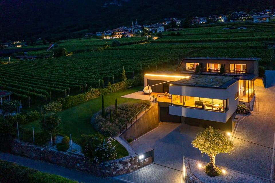 Property building, Patio, Facade/entrance, Night, Bird's eye view