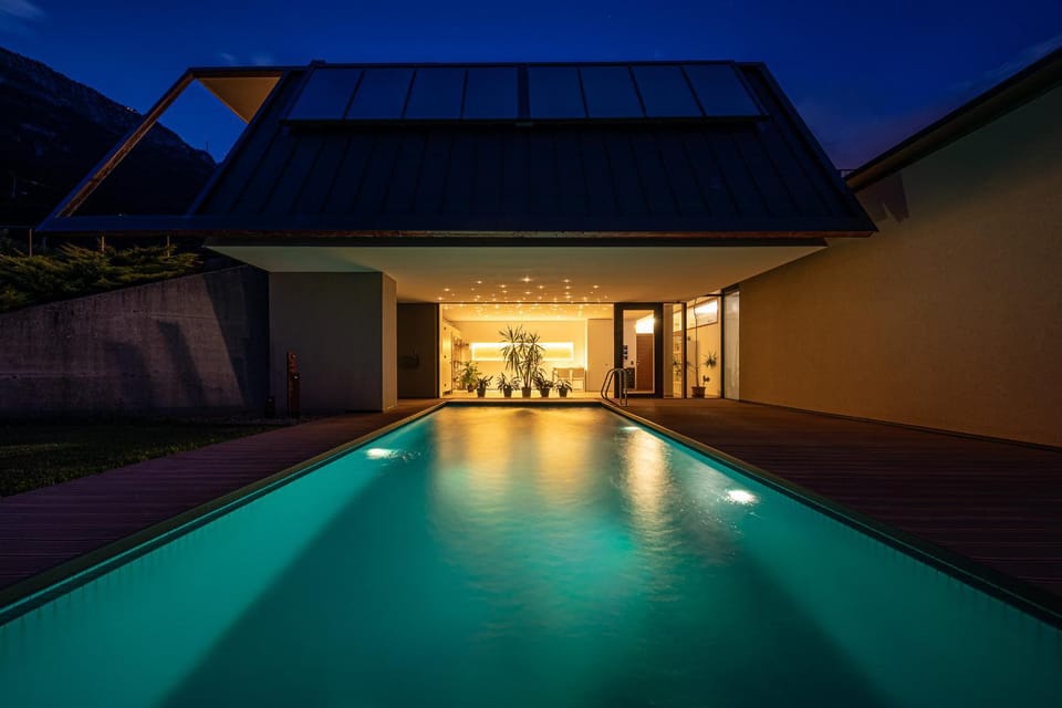 Night, Summer, Garden, Swimming pool, Swimming pool