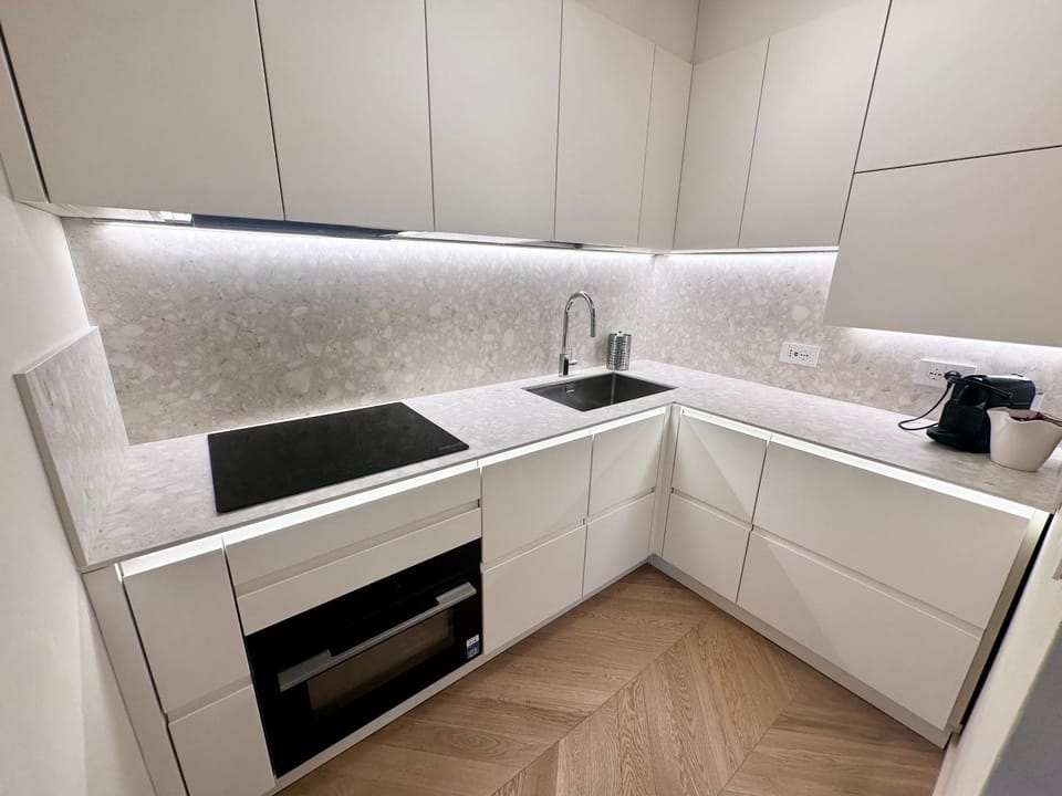 Kitchen or kitchenette, stove