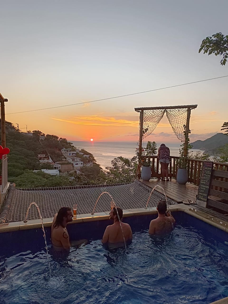 Guests, Swimming pool, Sunset