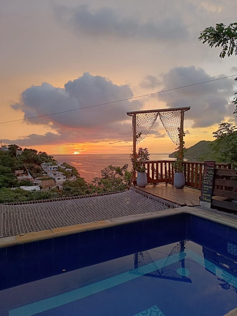 Bed, Balcony/Terrace, Sea view, Swimming pool, Sunset
