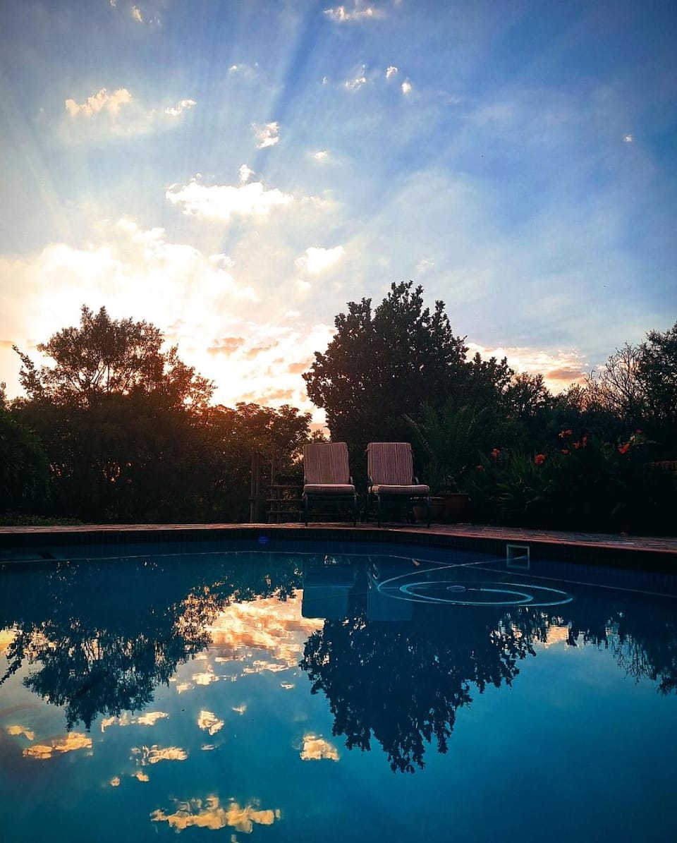 Natural landscape, Garden, Pool view, Swimming pool, Sunset