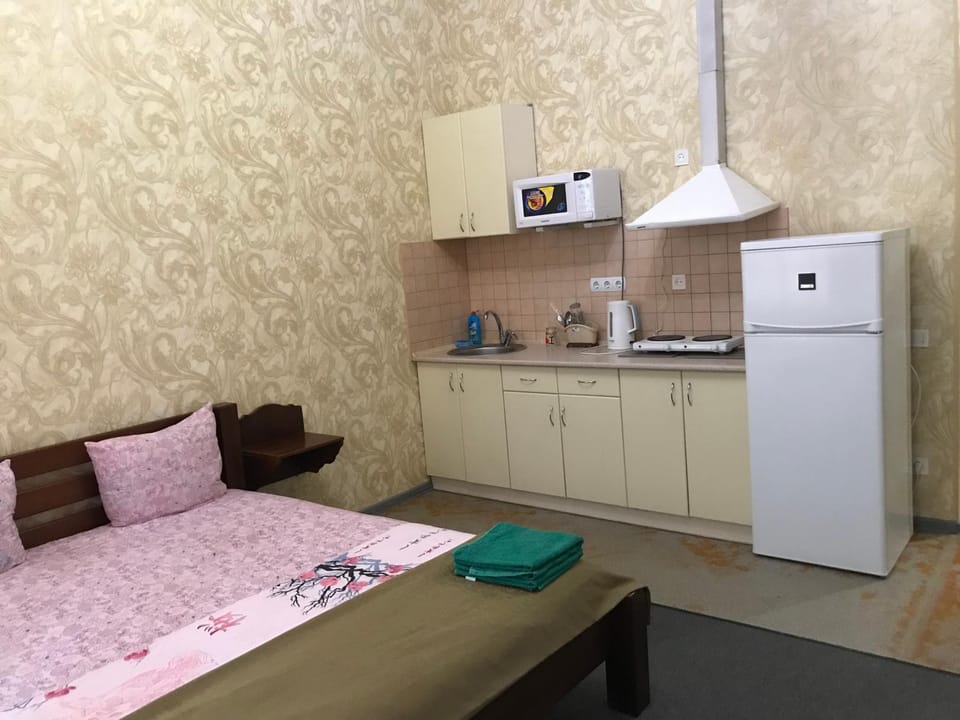 Bed, Kitchen or kitchenette, Bedroom, minibar, stove