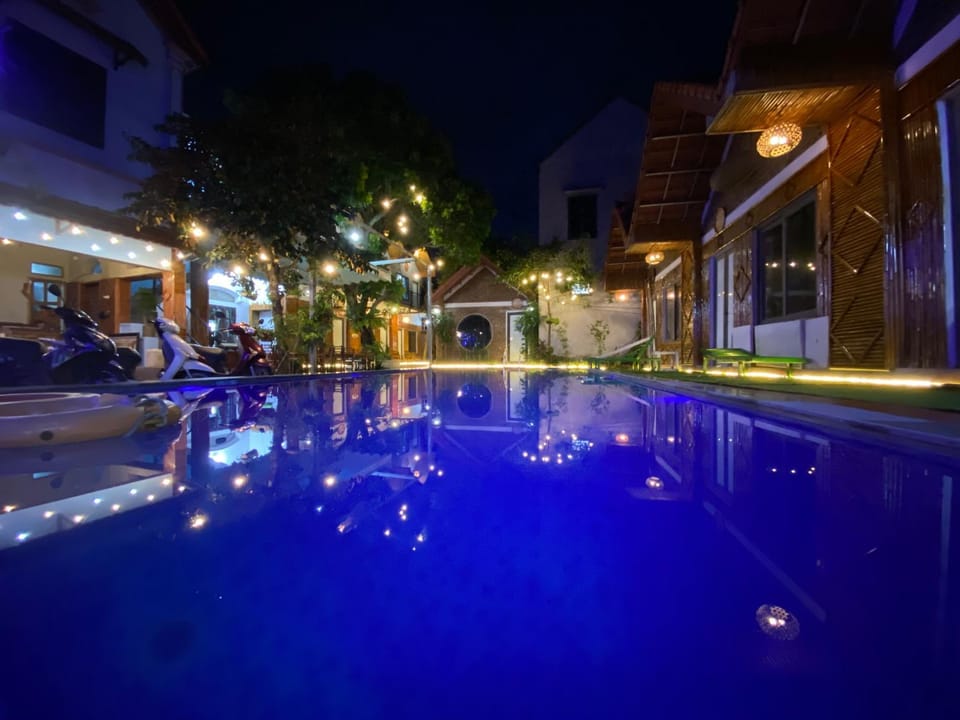 Night, Pool view, Swimming pool