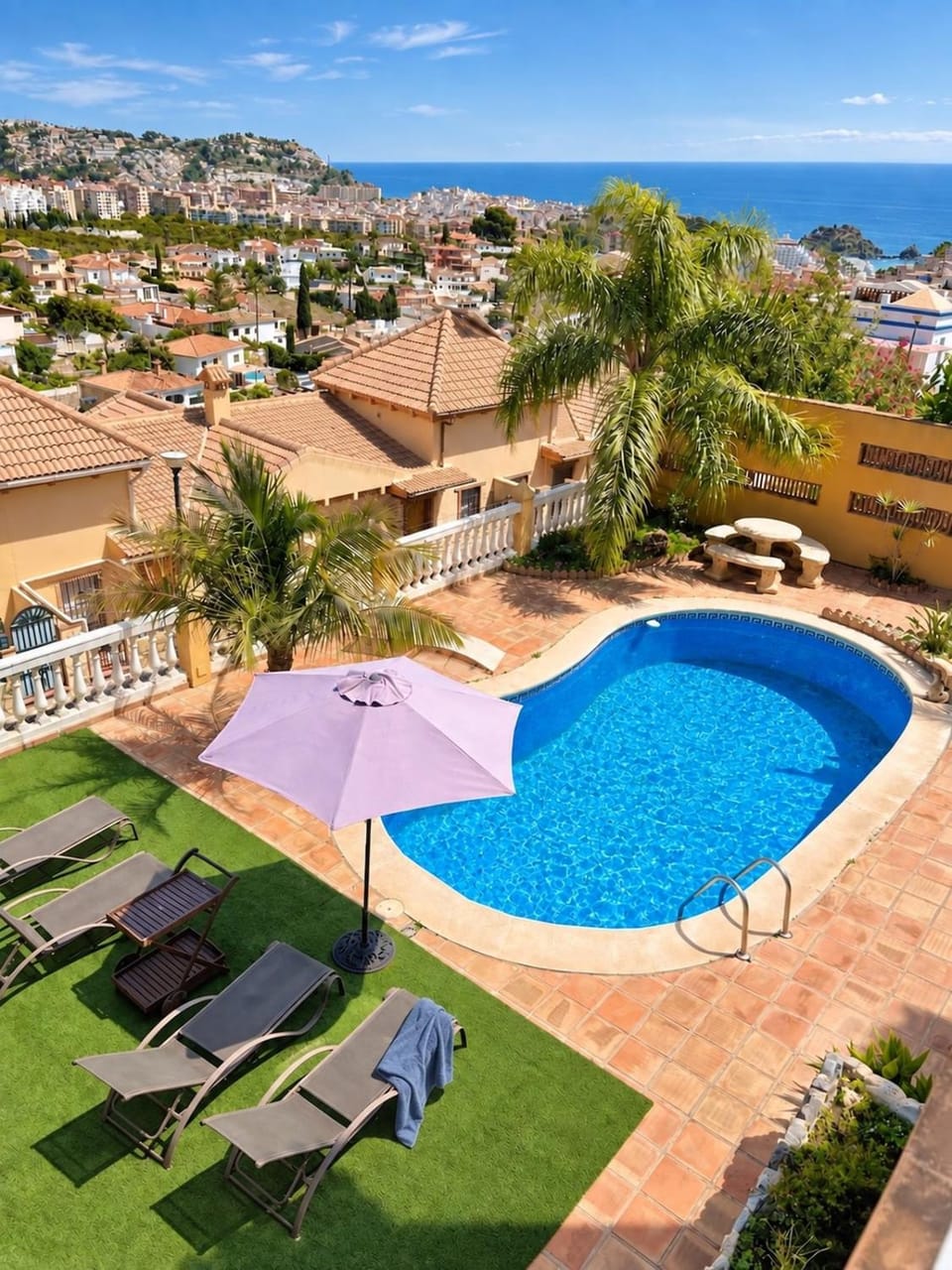 Day, Natural landscape, Mountain view, Pool view, Sea view, Swimming pool, sunbed
